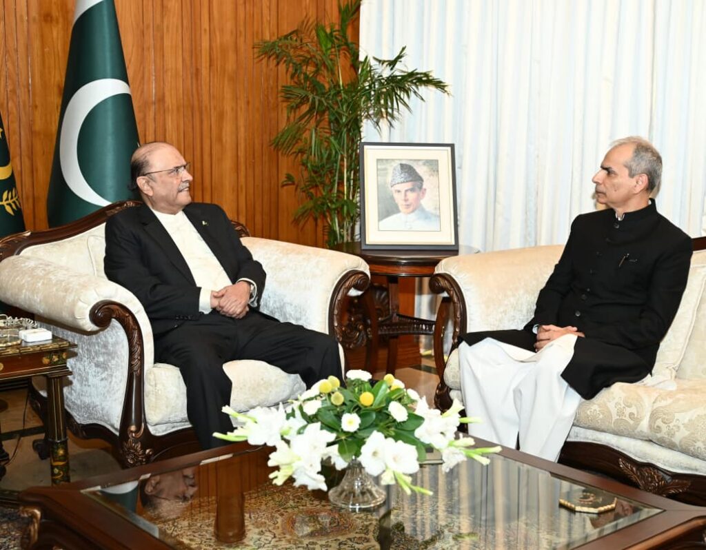 President Asif Ali Zardari in a meeting with Mr Naveed Kamran Baloch who called on him following